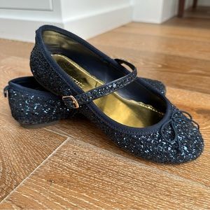 J.crew // Navy glitter Mary Jane ballet flats
